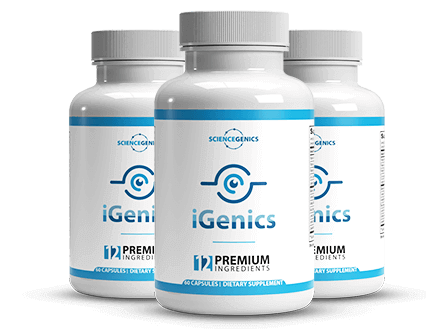 Original iGenics three-bottle product image with blue and white labels